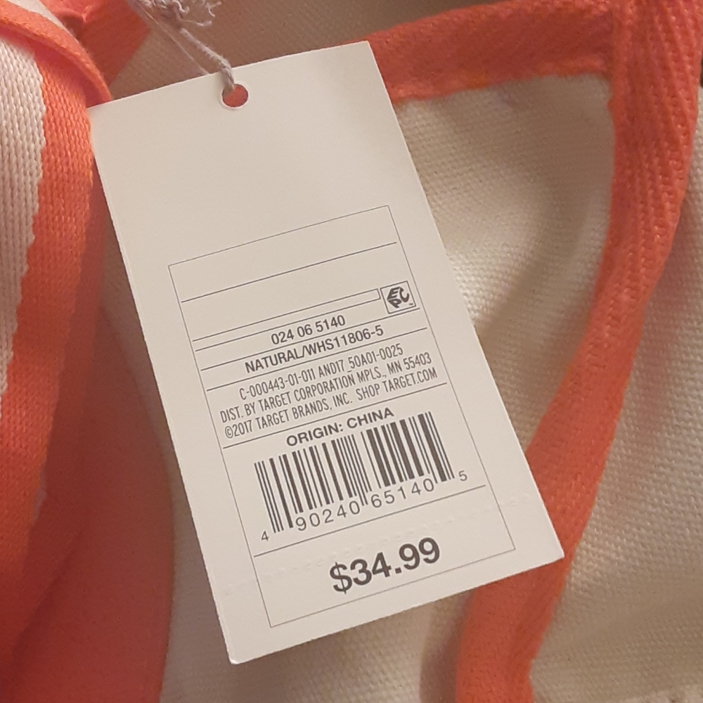 Canvas Tote Extra Large Bag Beach Natural / Coral - Picture 8 of 10